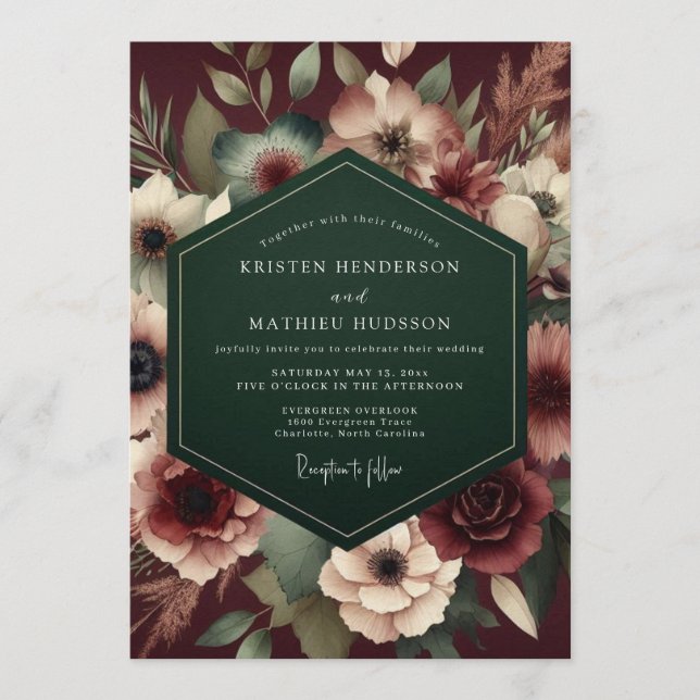 Maroon Emerald Opulent Wedding Invitation (Front)