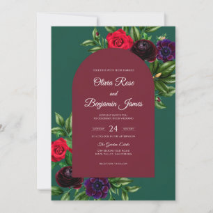 Maroon Emerald Vine Wedding Invitation