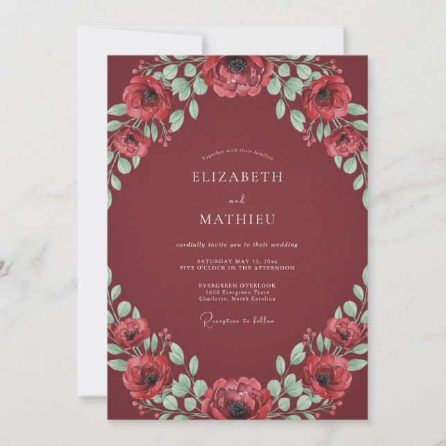 Maroon Exquisite Winter Wedding Invitation (Front)