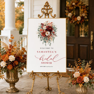 Maroon fall boho bridal shower welcome sign layout