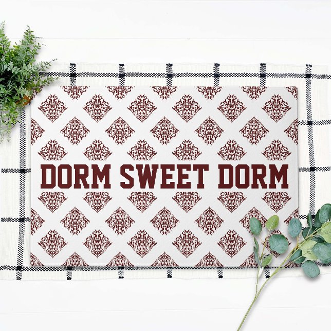 Maroon Fancy Damask Cool Fun Dorm School Home Doormat (Creator Uploaded)