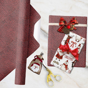 Maroon Faux Textured Leather Wrapping Paper
