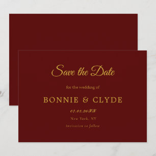 Maroon Flat Wedding Save the Date with Modern Styl