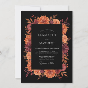 Maroon Floral Autumn Romance Wedding Invitation