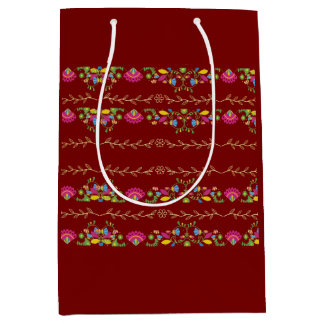 Maroon floral design medium gift bag