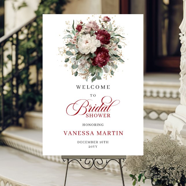 Maroon Floral Eucalyptus Gold Bridal Welcome Sign (Maroon Floral Eucalyptus Gold Bridal Welcome Sign

)