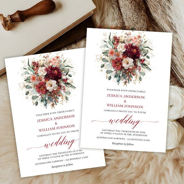 Maroon Floral Greenery Bohemian Fall Wedding Invit Invitation (Maroon Floral Greenery Bohemian Fall Wedding Invitation

)