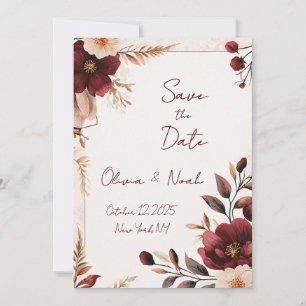 Maroon Floral Save the Date Invitation