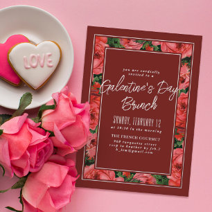 Maroon Foil Rose Frame Galentine's Day Invitation