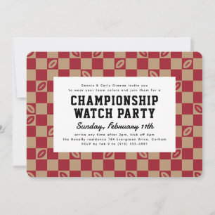 Maroon Football Check Big Game Watch Party Invitation