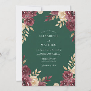 Maroon Forest Watercolor Wedding Invitation
