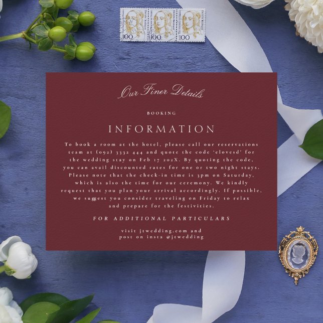 Maroon Formal Classic Calligraphy Wedding Details Enclosure Card (Creator Uploaded)