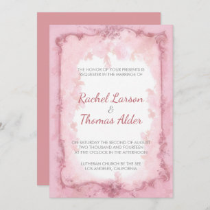 Maroon Frame And Light Pink Roses Wedding Invitation