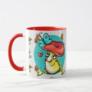 Maroon Funny Mushroom Cartoon Character Mug