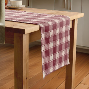 Maroon Gingham Fall Autumn Short Table Runner