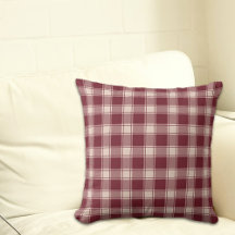  Maroon Gingham Fall Autumn Throw Pillow