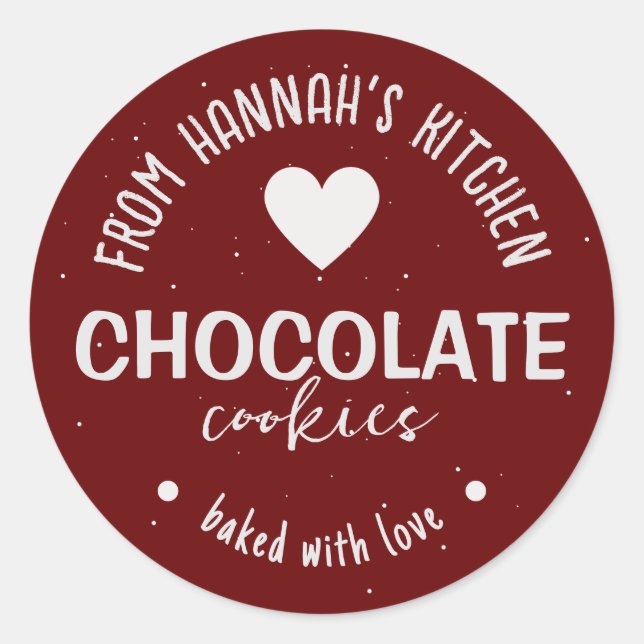 Maroon Glitter Background Baked With Love Classic Round Sticker (Front)