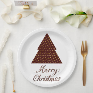 Maroon glitter christmas tree- merry christmas paper plate