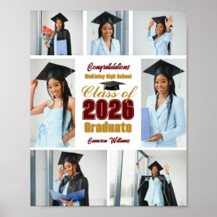 Maroon Gold 2026 Graduation Photo Collage Party Poster