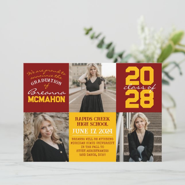 Maroon & Gold 4 Photo Graduation Announcement (Standing Front)