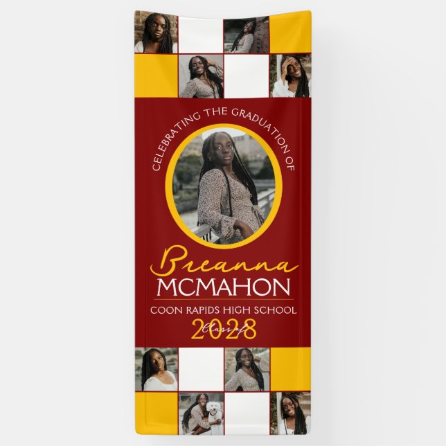 Maroon & Gold 9 Photo Collage Graduation Vinyl Banner (Vertical)