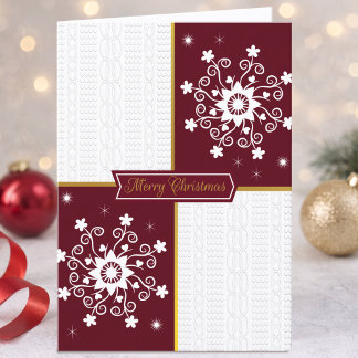 Maroon Gold And White Snowflake Christmas Holiday Card