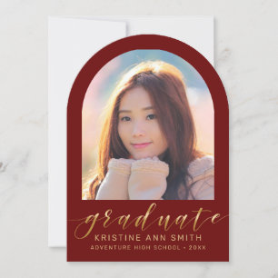 Maroon Gold Arch 2 Photo Graduation Announcement