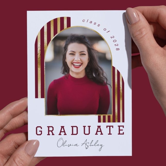 Maroon Gold Arch Photo Graduation Invitation (Creator Uploaded)
