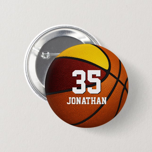 Maroon gold basketball kids team colours gifts  6 cm round badge (Front & Back)