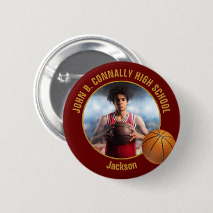 Maroon Gold Basketball Player Photo High School 6 Cm Round Badge