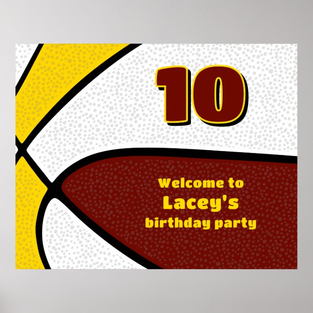 maroon gold basketball team colours party welcome poster (Front)