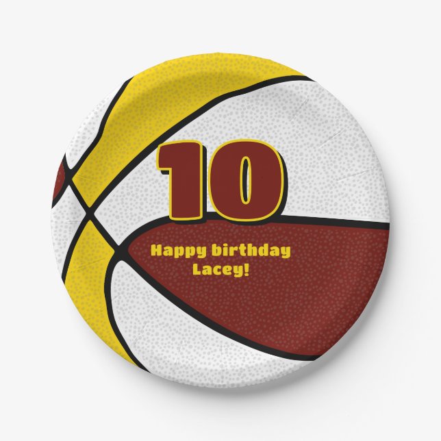 maroon gold basketball team colours sports party paper plate (Front)