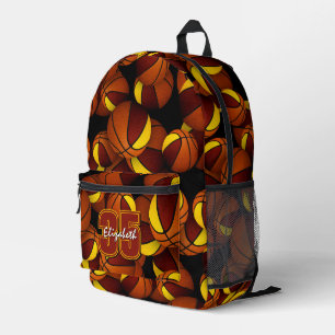 Maroon gold basketball team colours w jersey numbe printed backpack