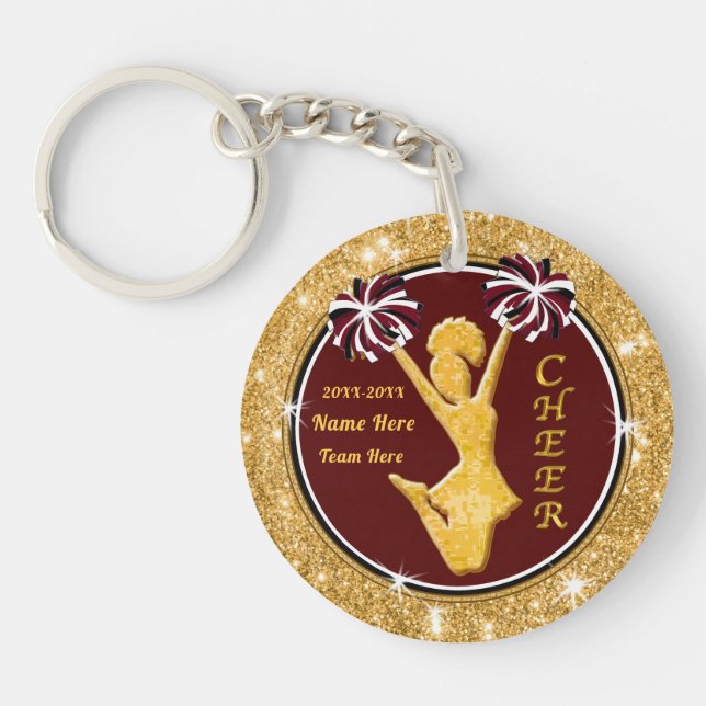 Maroon, Gold, Black and White Cheer Gift Ideas Key Ring (Front)