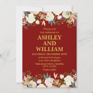 Maroon & Gold Boho Bohemian Chic Greenery Wedding Invitation