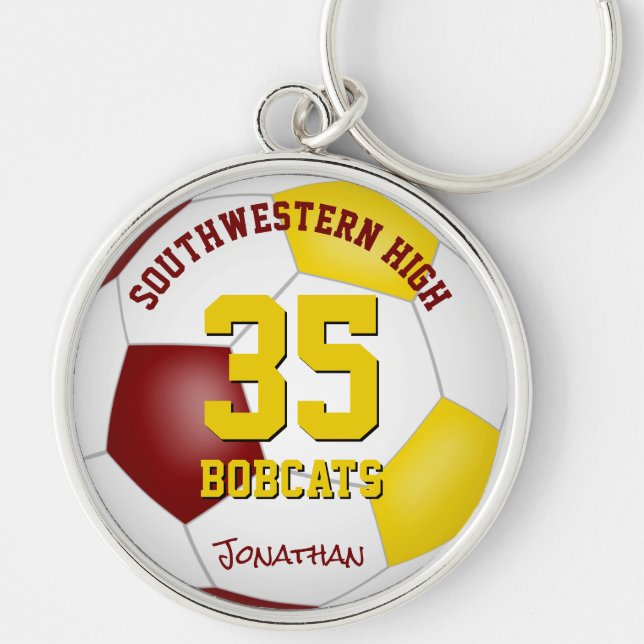 maroon gold boys girls name jersey number soccer key ring (Front)