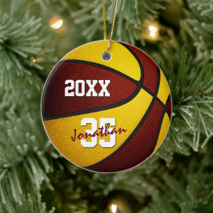 maroon gold boys girls team colours basketball ceramic tree decoration