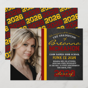 Maroon & Gold Chalkboard Graduation Announcement