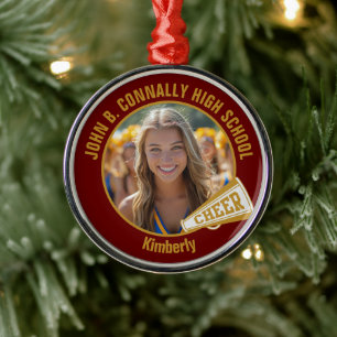 Maroon Gold Cheerleader Photo Christmas Metal Tree Decoration