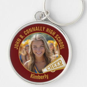 Maroon Gold Cheerleader Photo High School Key Ring