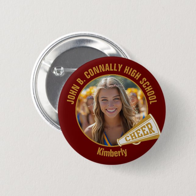 Maroon Gold Cheerleader Photo High School Spirit 6 Cm Round Badge (Front & Back)
