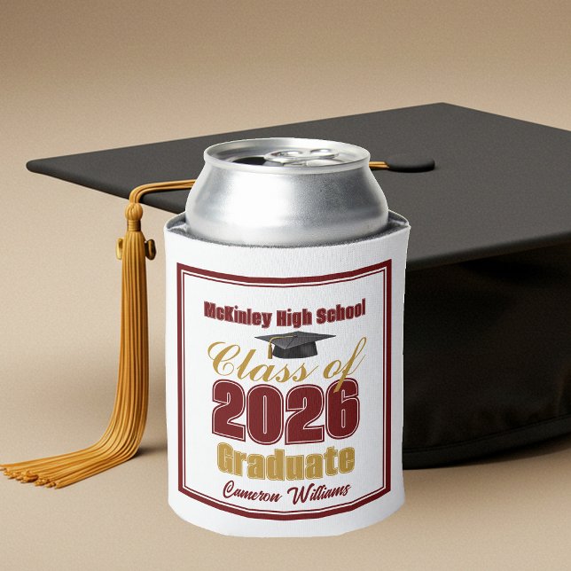 Maroon Gold Class of 2026 Custom Graduation Party Can Cooler (Creator Uploaded)