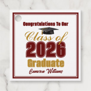 Maroon Gold Class of 2026 Custom Graduation Party Favour Tags