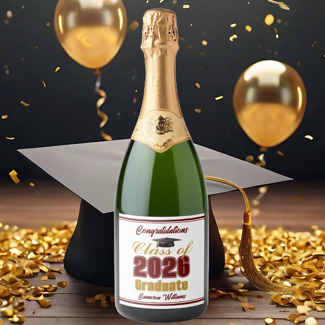 Maroon Gold Class of 2026 Custom Graduation Party Sparkling Wine Label (Creator Uploaded)