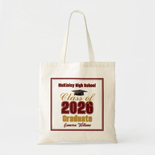 Maroon Gold Class of 2026 Graduation Custom Tote Bag