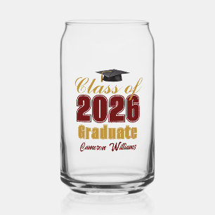 Maroon Gold Class of 2026 Graduation Party Can Glass