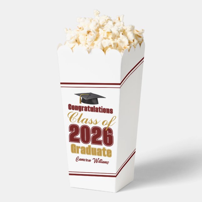 Maroon Gold Class of 2026 Graduation Party Popcorn Favour Box (Popped)