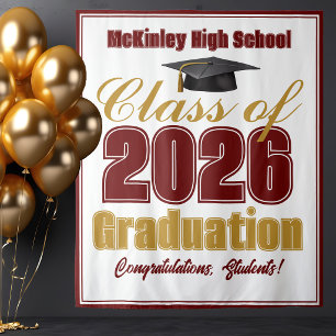 Maroon Gold Class of 2026 Graduation Photo Booth Tapestry