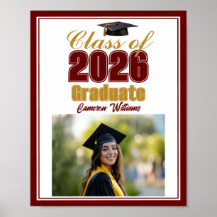 Maroon Gold Class of 2026 Photo Graduation Party Poster