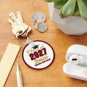 Maroon Gold Class of 2027 Senior Personalised Key Ring
